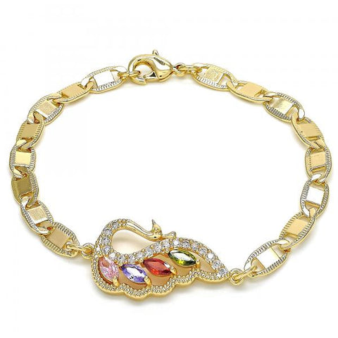 Pulsera Elegante 03.63.2125.2.07 Oro Laminado, Diseño de Pavo Real, con Zirconia Cubica Multicolor, Pulido, Dorado