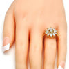 Anillo Multi Piedra 01.210.0046.09 Oro Laminado, Diseño de Flor, con Zirconia Cubica Blanca, Pulido, Dorado