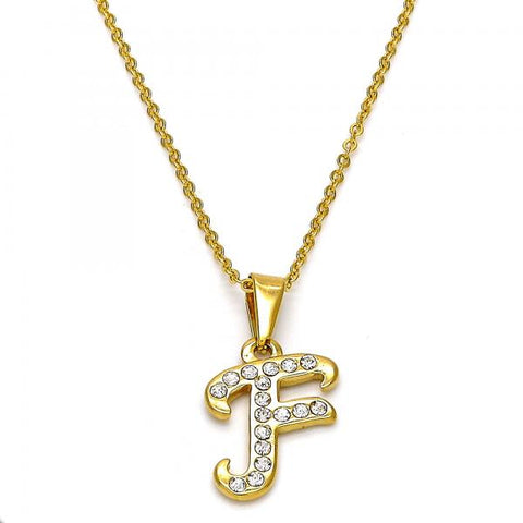 Collares con Dije 04.238.0005.18 Acero Inoxidable, Diseño de Iniciales y Rolo, Diseño de Iniciales, con Cristal Blanca, Pulido, Dorado
