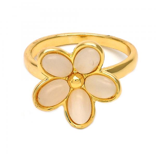 Anillo Multi Piedra 01.65.1016.08 Oro Laminado, Diseño de Flor, con Opal Onix Negro, Pulido, Dorado