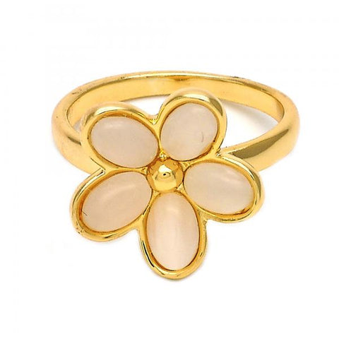 Anillo Multi Piedra 01.65.1016.08 Oro Laminado, Diseño de Flor, con Opal Onix Negro, Pulido, Dorado