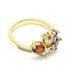 Anillo Multi Piedra 01.221.0008.1.09 Oro Laminado, Diseño de Gota, con Zirconia Cubica Multicolor, Pulido, Dorado