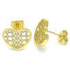 Arete Dormilona 02.156.0476 Oro Laminado, Diseño de Corazon, con Micro Pave Blanca, Pulido, Dorado