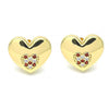 Arete Dormilona 02.156.0524.1 Oro Laminado, Diseño de Corazon, con Micro Pave Granate y Blanca, Pulido, Dorado