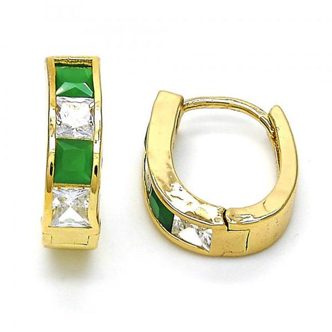 Argolla Huggie 02.237.0018.3.15 Oro Laminado, con Zirconia Cubica Verde y Blanca, Pulido, Dorado