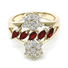 Anillo Multi Piedra 01.210.0096.1.07 Oro Laminado, Diseño de Flor, con Zirconia Cubica Rubi y Blanca, Pulido, Dorado
