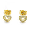 Arete Dormilona 02.156.0623 Oro Laminado, Diseño de Corazon, con Micro Pave Blanca, Pulido, Dorado