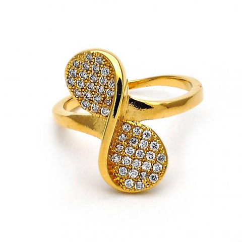 Anillo Multi Piedra 01.156.0001.08 Oro Laminado, Diseño de Arco y Torcido, Diseño de Arco, con Micro Pave Blanca, Pulido, Dorado