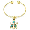 Aro Individual 07.63.0204 Oro Laminado, Diseño de Tortuga, con Cristal Blanca, Esmaltado Turquesa, Dorado
