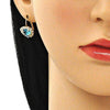 Arete Gancho Frances 02.122.0111.8 Oro Laminado, Diseño de Corazon, con Cristal Topacio Azul y Blanca, Pulido, Dorado