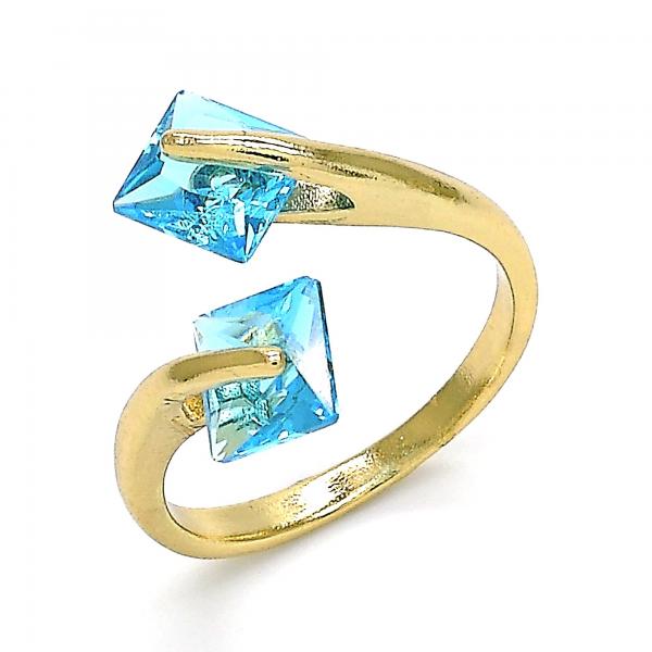 Anillo Multi Piedra 01.284.0054 Oro Laminado, con Zirconia Cubica Topacio Azul, Pulido, Dorado