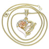 Collares con Dije 04.380.0028.20 Oro Laminado, Diseño de Corazon y Flor, Diseño de Corazon, con Cristal Blanca, Pulido, Tricolor