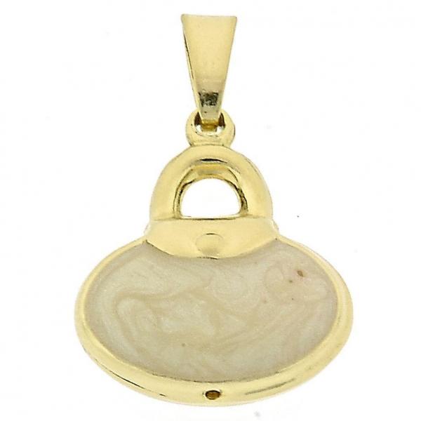 Dije Elegante 45.016 Oro Laminado, Diseño de Cartera, Esmaltado Blanco, Dorado