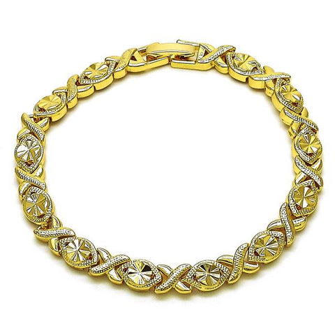 Pulsera Solida 03.413.0005.07 Oro Laminado, Diseño de Besos y Abrazos, Diamantado, Dorado