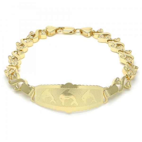 Pulsera con Placa 03.63.1945.08 Oro Laminado, Diseño de Delfin y Corazon, Diseño de Delfin, Pulido, Dorado