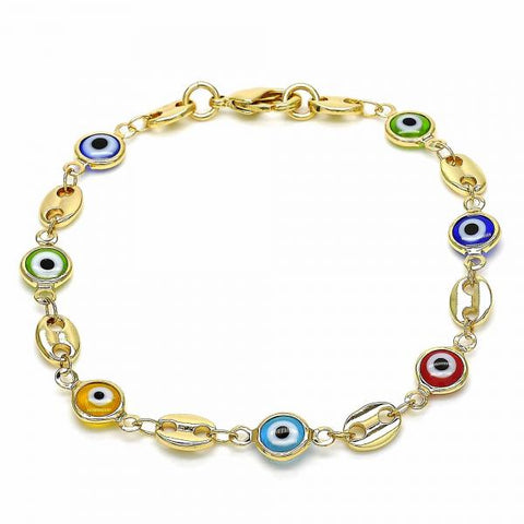 Pulsera Elegante 03.326.0012.08 Oro Laminado, Diseño de Ojo Griego, Resinado Multicolor, Dorado