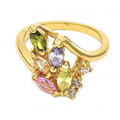 Anillo Multi Piedra 5.172.006.07 Oro Laminado, Diseño de Cluster, con Zirconia Cubica Multicolor y Blanca, Pulido, Dorado
