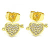 Arete Dormilona 02.156.0489 Oro Laminado, Diseño de Corazon, con Micro Pave Blanca, Pulido, Dorado