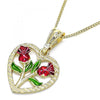 Collares con Dije 04.351.0014.1.20 Oro Laminado, Diseño de Corazon y Flor, Diseño de Corazon, Pulido, Tricolor