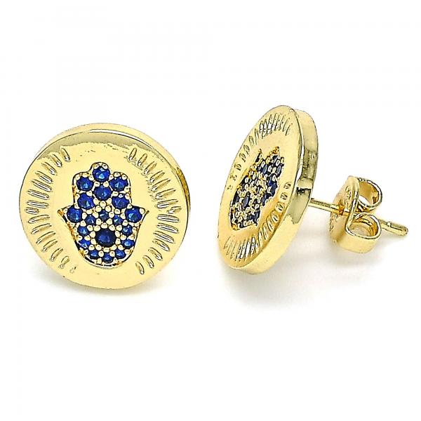 Arete Dormilona 02.156.0445.1 Oro Laminado, Diseño de Mano de Dios, con Micro Pave Zafiro Azul, Pulido, Dorado
