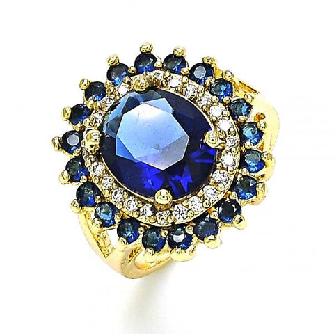 Anillo Multi Piedra 01.346.0021.4.08 Oro Laminado, con Zirconia Cubica Zafiro Azul y Blanca, Pulido, Dorado