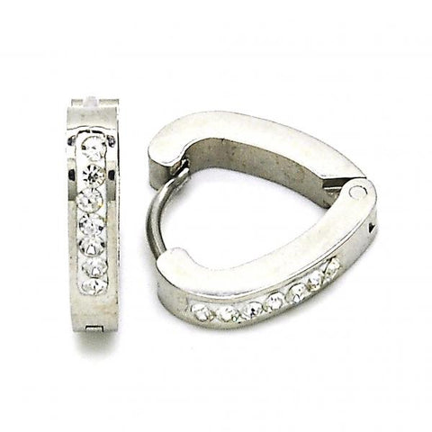 Argolla Huggie 02.216.0050.15 Acero Inoxidable, Diseño de Corazon, con Cristal Blanca, Pulido, Acero