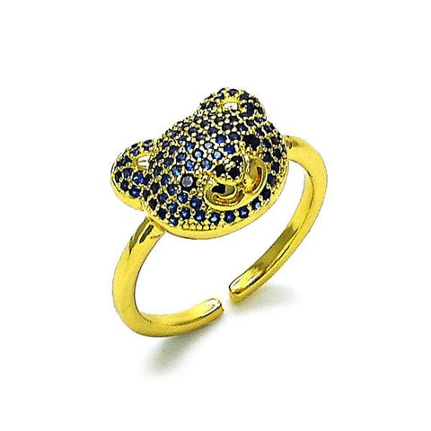 Anillo Multi Piedra 01.368.0019.1 Oro Laminado, Diseño de Osito, con Micro Pave Zafiro Azul, Pulido, Dorado