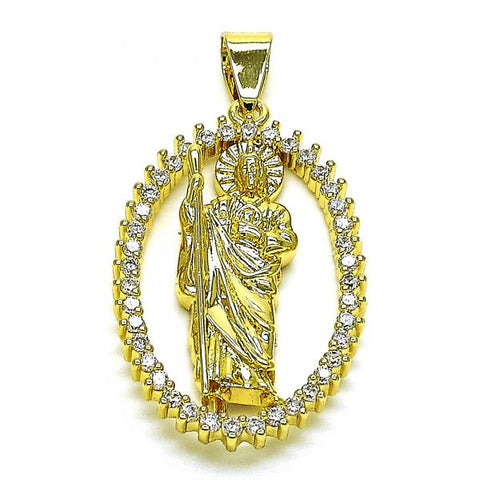 Dije Religioso 05.380.0159 Oro Laminado, Diseño de San Judas, con Zirconia Cubica Blanca, Pulido, Dorado