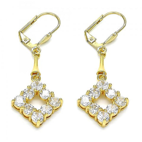 Arete Largo 02.387.0053 Oro Laminado, con Zirconia Cubica Blanca, Pulido, Dorado
