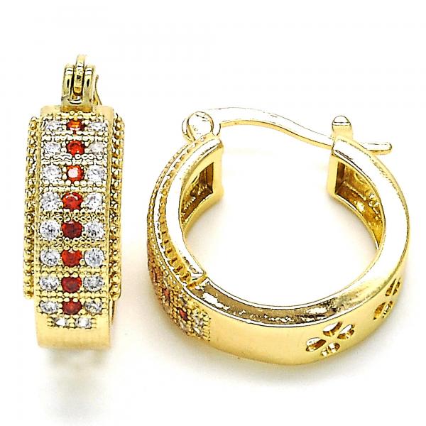 Argolla Pequeña 02.210.0274.1.20 Oro Laminado, con Zirconia Cubica Granate y Blanca, Pulido, Dorado