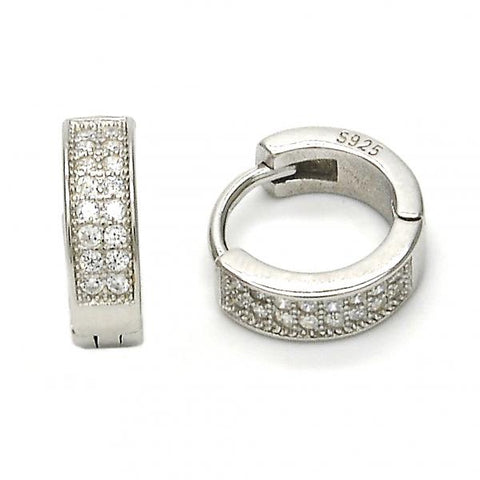 Argolla Huggie 02.175.0076.10 Plata Rodinada, con Micro Pave Blanca, Pulido, Rodinado