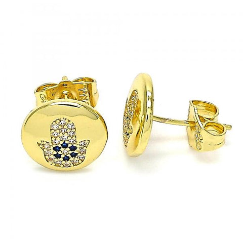 Arete Dormilona 02.156.0554 Oro Laminado, Diseño de Mano de Dios, con Micro Pave Zafiro Azul y Blanca, Pulido, Dorado