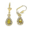 Arete Colgante 02.122.0116.4 Oro Laminado, Diseño de Gota, con Cristal Peridoto y Blanca, Pulido, Dorado