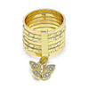 Anillo Multi Piedra 01.253.0035.1.08 Oro Laminado, Diseño de Semanario y Mariposa, Diseño de Semanario, con Cristal Blanca, Diamantado, Dorado
