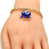 Pulsera de Dije 03.179.0001.3.07 Oro Laminado, Diseño de Elefante y Rolo, Diseño de Elefante, con Cristal Blanca, Esmaltado Azul, Dorado