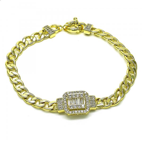 Pulsera Elegante 03.403.0003.07 Oro Laminado, Diseño de Cubana, con Micro Pave Blanca y Zirconia CubicaBlanca, Pulido, Dorado