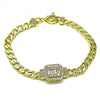 Pulsera Elegante 03.403.0003.07 Oro Laminado, Diseño de Cubana, con Micro Pave Blanca y Zirconia CubicaBlanca, Pulido, Dorado