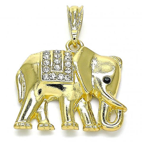 Dije Elegante 05.380.0114 Oro Laminado, Diseño de Elefante, con Cristal Blanca y Negro, Pulido, Dorado