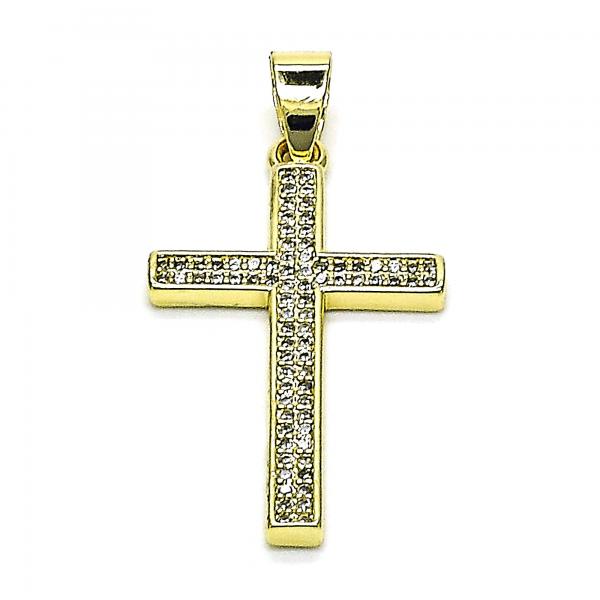 Dije Religioso 05.102.0049 Oro Laminado, Diseño de Cruz, con Micro Pave Blanca, Pulido, Dorado