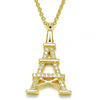 Collares con Dije 04.336.0093.2.16 Plata Rodinada, Diseño de Torre Eiffel, con Zirconia Cubica Blanca, Pulido, Dorado
