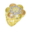 Anillo Multi Piedra 01.26.0002.07 Oro Laminado, Diseño de Flor, con Micro Pave Blanca, Pulido, Tricolor