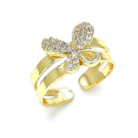 Anillo Infantil 01.233.0017 Oro Laminado, Diseño de Mariposa, con Micro Pave Blanca, Pulido, Dorado