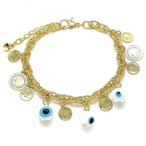 Pulsera de Dije 03.331.0133.08 Oro Laminado, Diseño de Ojo Griego, Pulido, Dorado