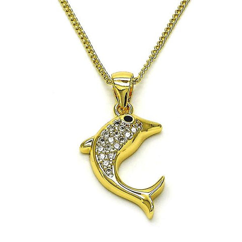 Collares con Dije 04.344.0042.18 Oro Laminado, Diseño de Delfin, con Micro Pave Blanca y Negro, Pulido, Dorado