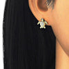 Arete Dormilona 02.336.0024.2 Plata Rodinada, Diseño de Tortuga, con Micro Pave Blanca y Negro, Pulido, Dorado