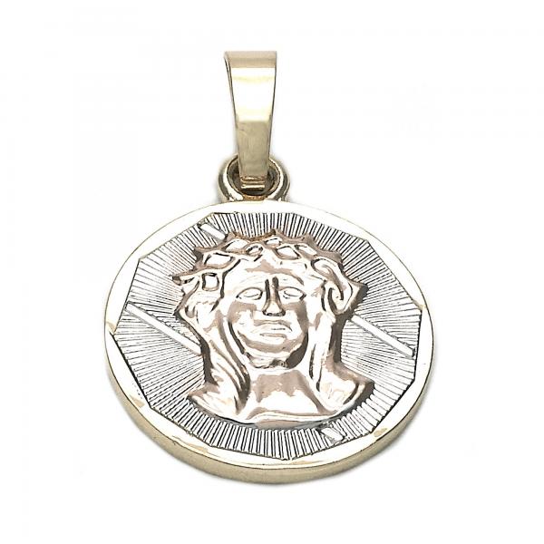 Dije Religioso 05.163.0035.1 Oro Laminado, Diseño de Jesus, Diamantado, Tricolor