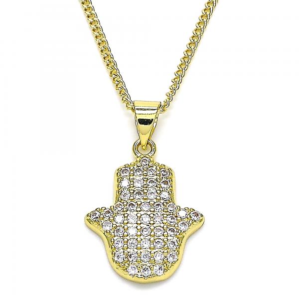 Collares con Dije 04.156.0395.20 Oro Laminado, Diseño de Mano de Dios, con Micro Pave Blanca, Pulido, Dorado