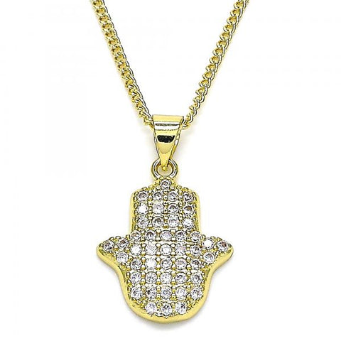 Collares con Dije 04.156.0395.20 Oro Laminado, Diseño de Mano de Dios, con Micro Pave Blanca, Pulido, Dorado