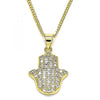 Collares con Dije 04.156.0395.20 Oro Laminado, Diseño de Mano de Dios, con Micro Pave Blanca, Pulido, Dorado