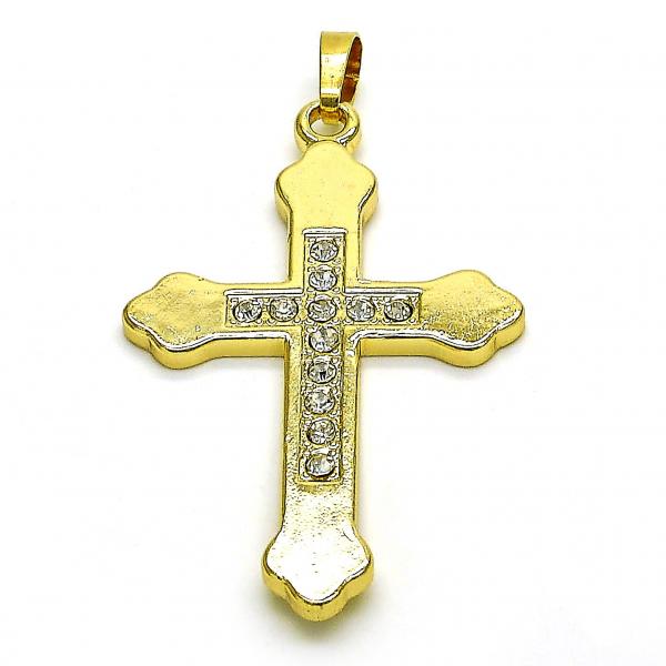 Dije Religioso 05.213.0132 Oro Laminado, Diseño de Cruz, con Cristal Blanca, Pulido, Dorado